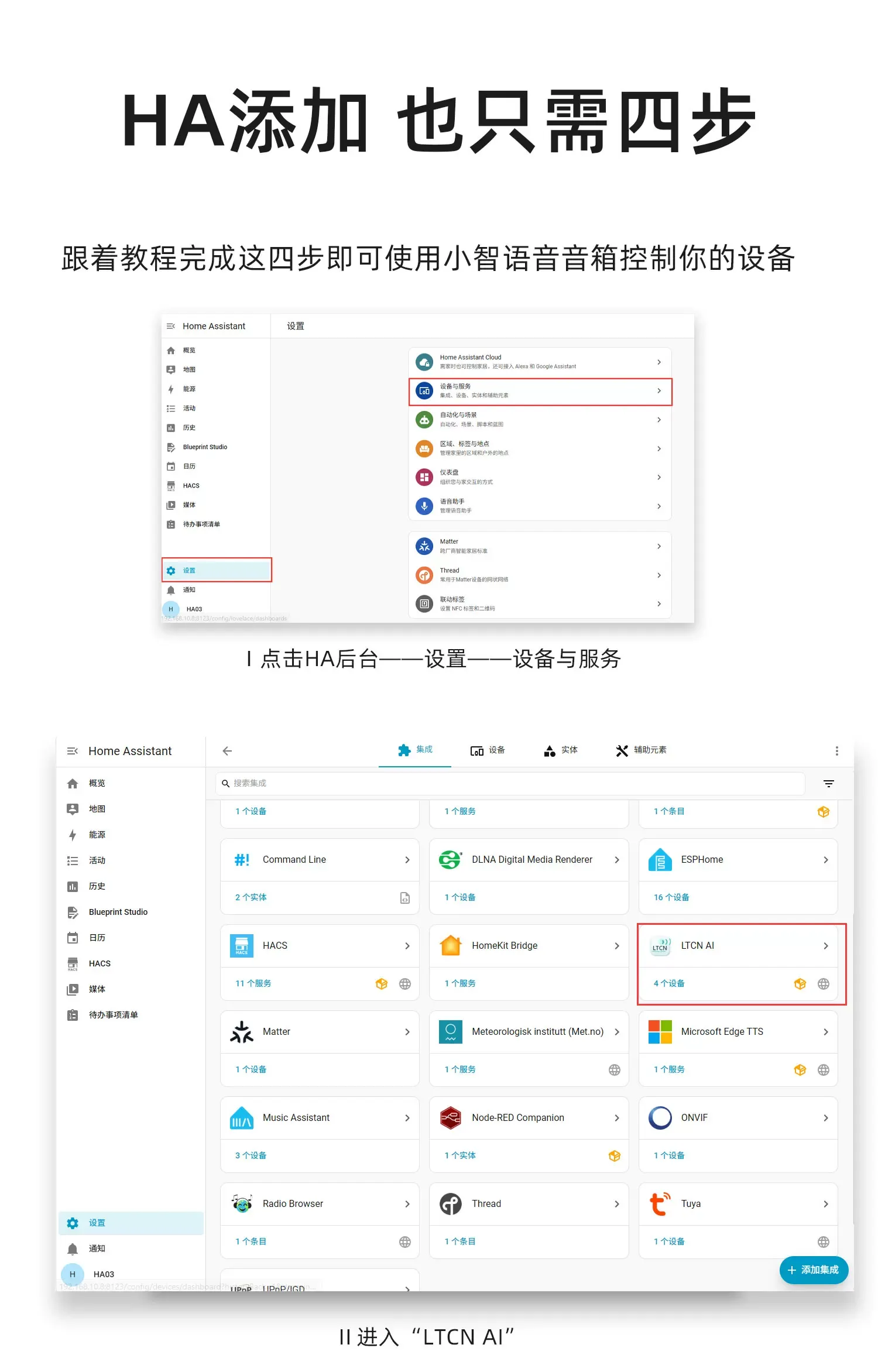 HA 添加 LTCN AI 的四步图示